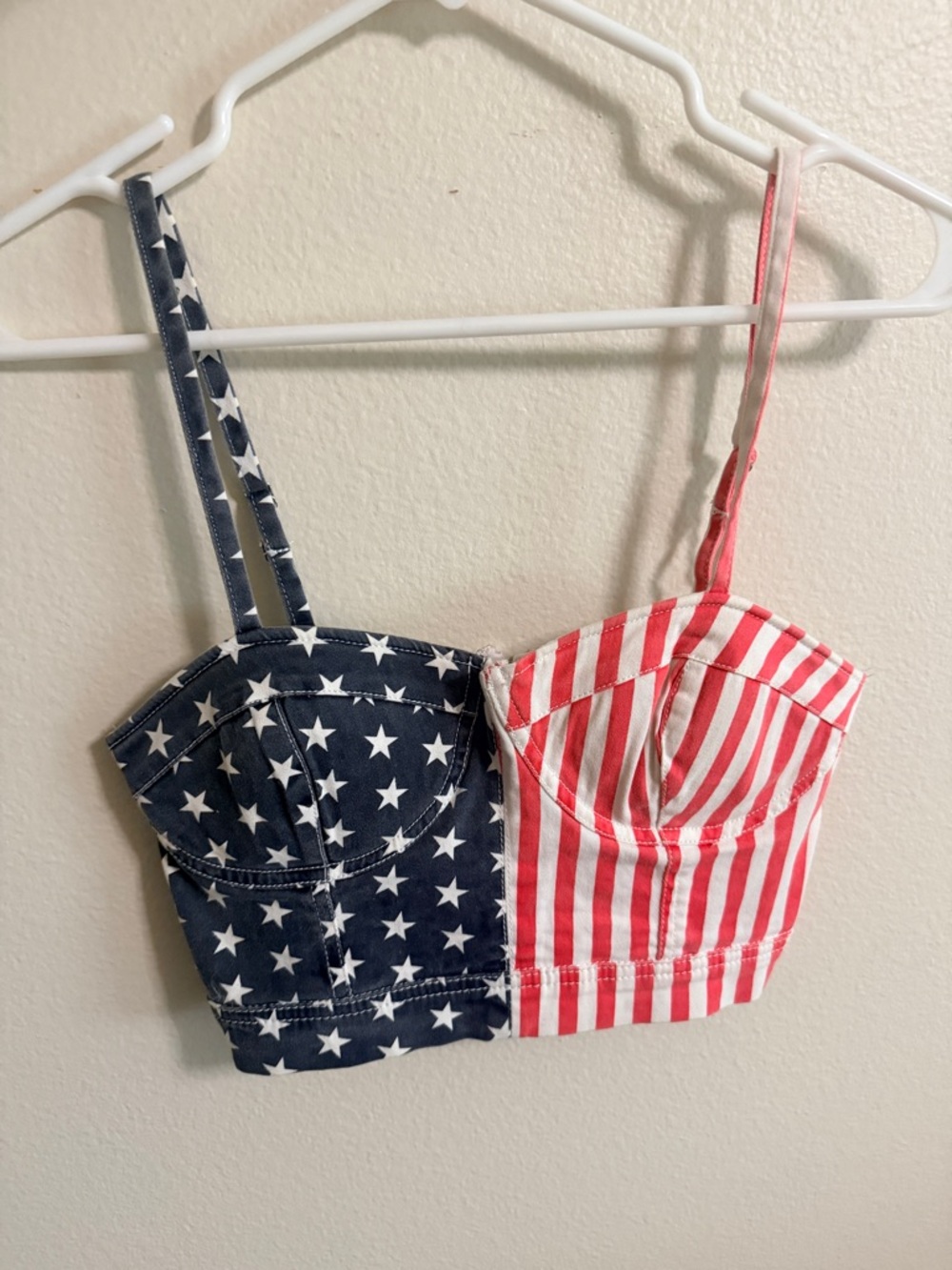 Denim Star & Stripe Crop Top - Red, White & Blue
